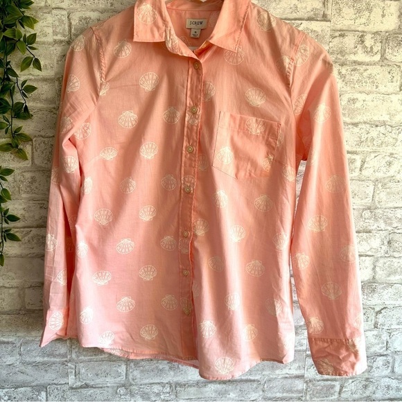 J. Crew shell novelty print‎ button down women’s size small 100% cotton - Picture 1 of 6
